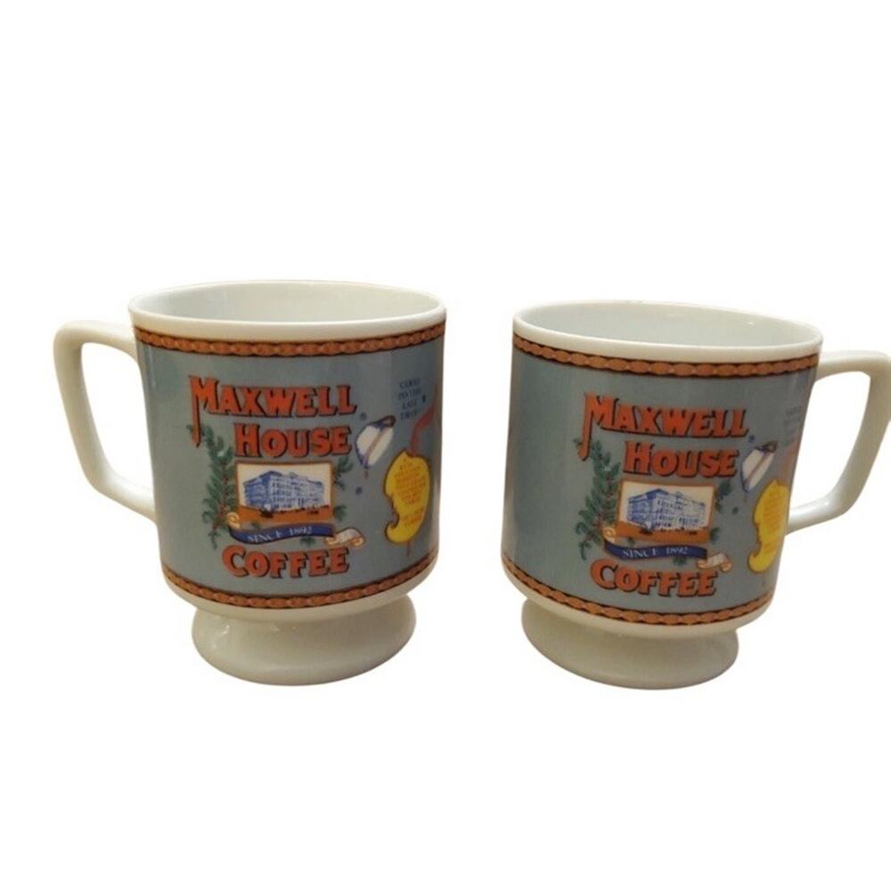 VTG Maxwell House Coffee‎ Footed Mugs Small Cups (2) Barista Breakfast Brunch